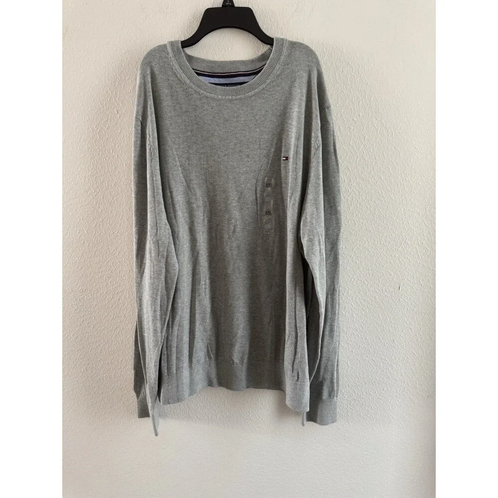 Tommy Hilfiger Pullover light Sweater Mens Size XXL Gray core Long Sleeves - Picture 5 of 15